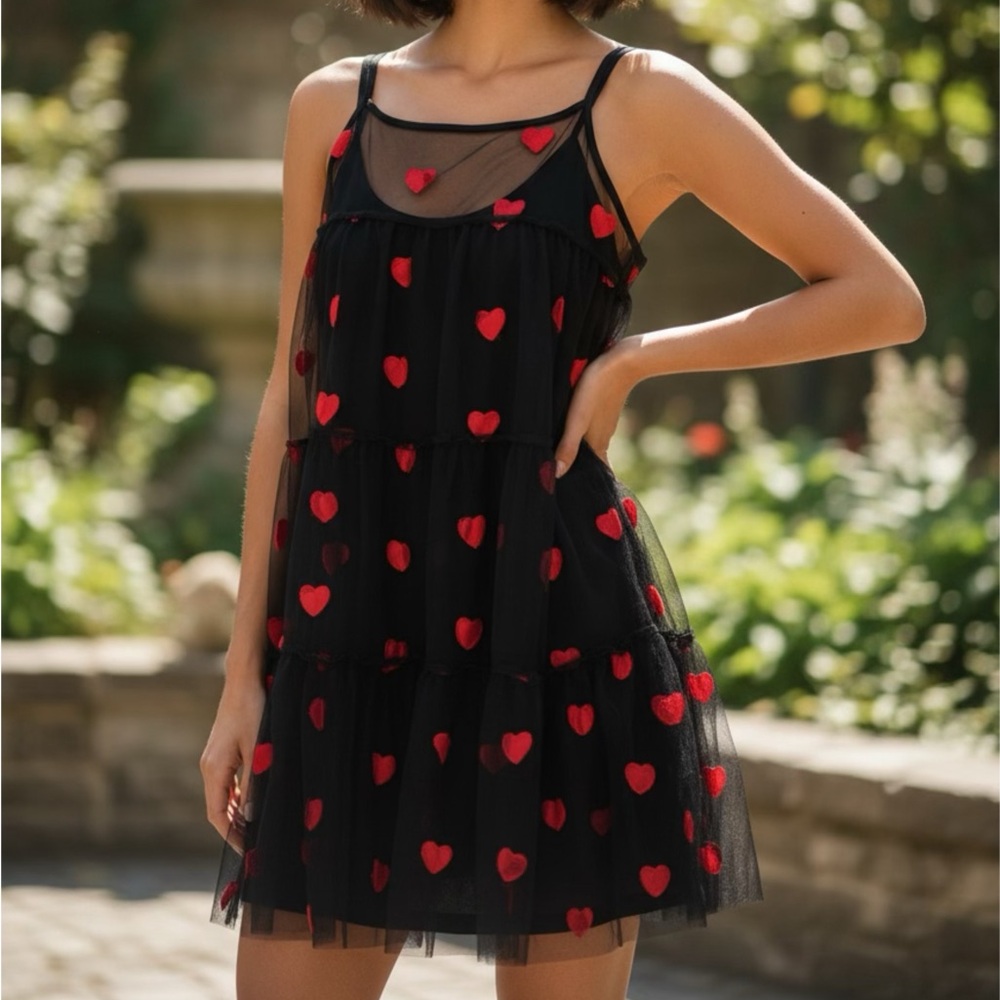 Black Dress with Red Heart Pattern